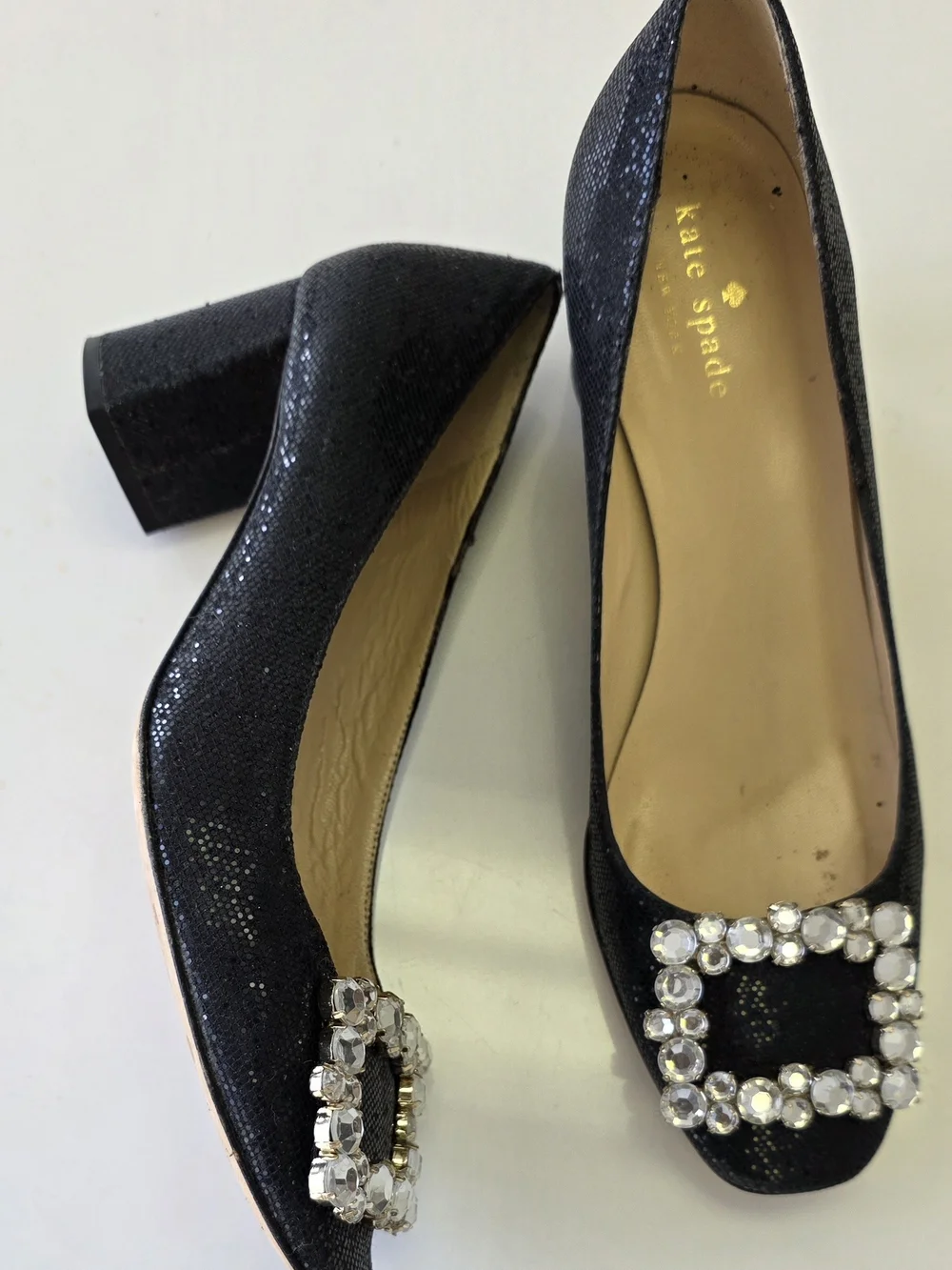 kate spade Black Crystal Buckle Heels